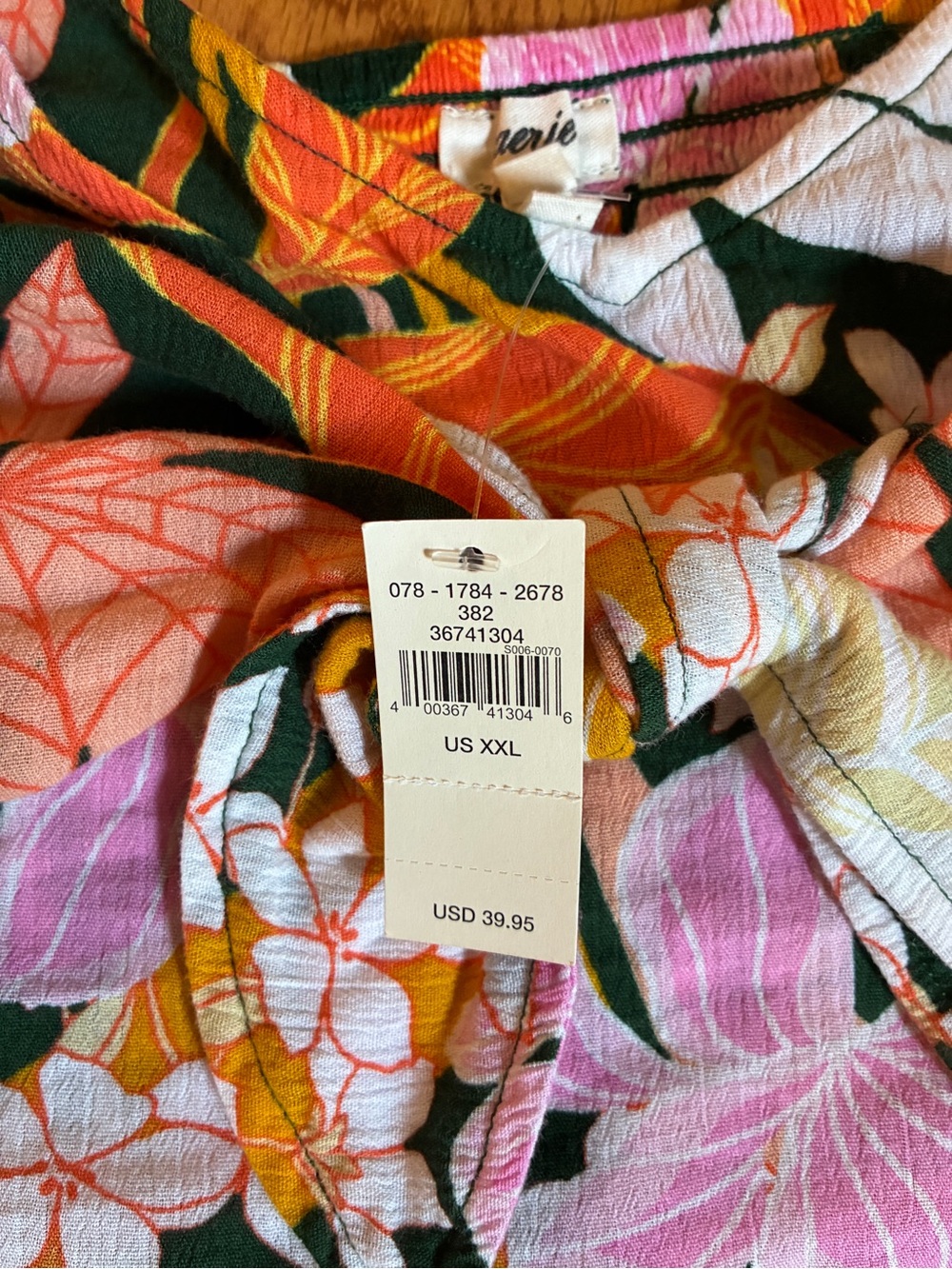 NWT Aerie Skirt & Top Set Floral Wrap Orange/Pink Size XXL Linen Blend Tropical - Picture 3 of 11